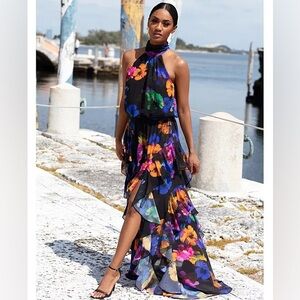 Betsy & Adam Multicolor Floral High Low Dress